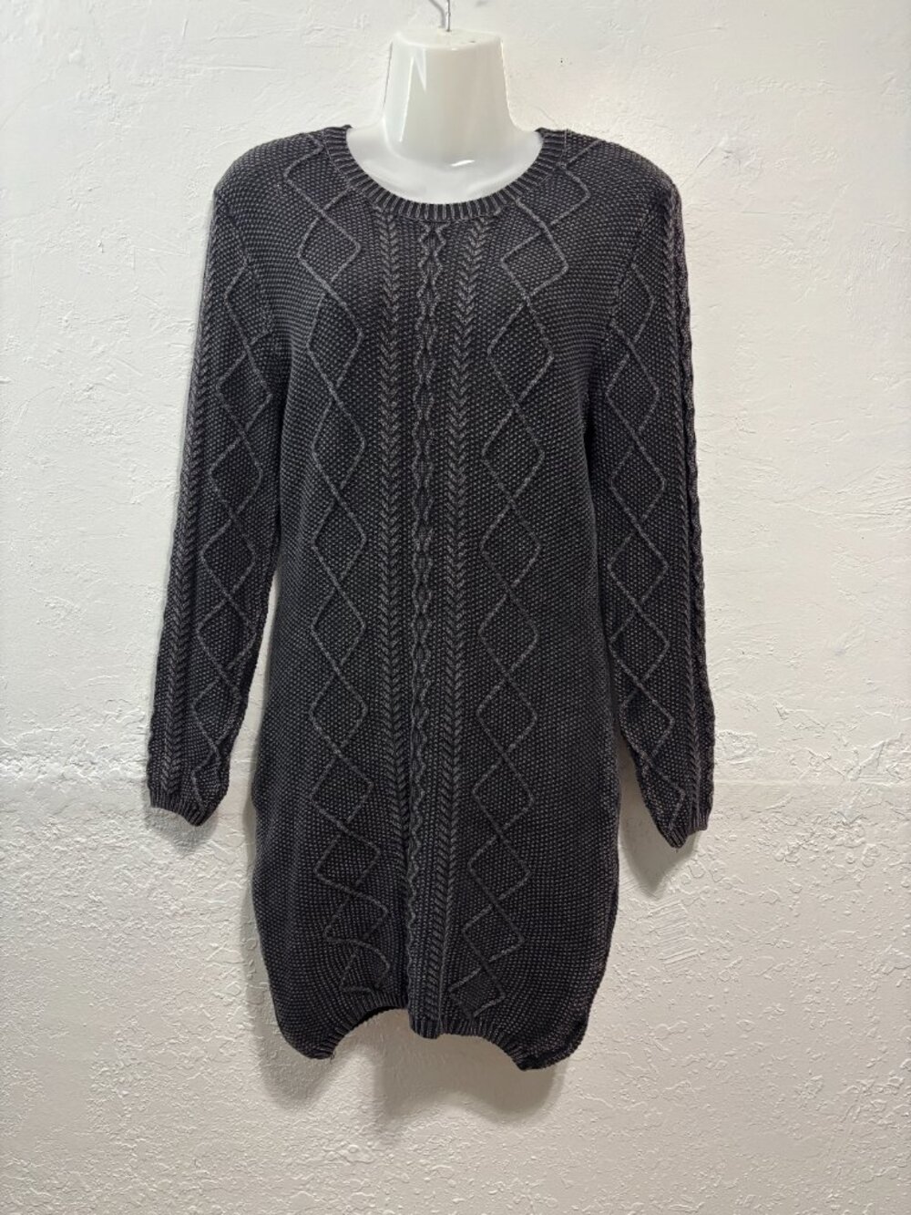 Lovemarks Cable Knit Sweater Mini Dress Charcoal Chunky Minimalist Cottagecore S